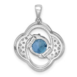 Sterling Silver Rhodium-plated Polished Checker-cut Round Light Swiss Blue Topaz and White Topaz Pendant