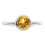 Sterling Silver Rhodium-plated Polished Citrine Round Ring - QR-F738050B-9118