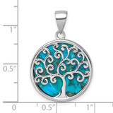 Sterling Silver Rhodium-plated Polished Compressed Turquoise Tree Of Life Pendant