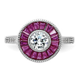 Sterling Silver Rhodium-plated Polished Created Ruby and CZ Ring - QR-B4CF0DD1-5831