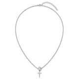 Sterling Silver Rhodium-plated Polished Cross Dangle Paperclip Link 16 Inch with 2 Inch Extension Necklace