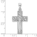 Sterling Silver Rhodium-Plated Polished Cross with Tree Pendant