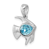 Sterling Silver Rhodium-plated Polished Crystal Angel Fish Pendant - PL-032AED50-6479