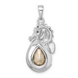 Sterling Silver Rhodium-plated Polished Crystal Background Seahorse Pendant