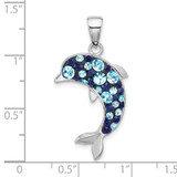 Sterling Silver Rhodium-plated Polished Crystal Dolphin Pendant - QP-E36F286C-2585