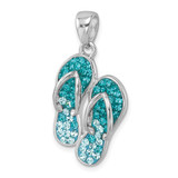 Sterling Silver Rhodium-plated Polished Crystal Double Flip Flop Pendant