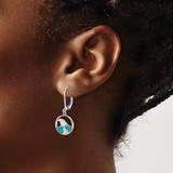Sterling Silver Rhodium-Plated Polished Crystal Whitecap Wave Dangle Leverback Earrings