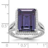 Sterling Silver Rhodium-plated Polished CZ & Blue Crystal Ring - QR-11CED85B-1749