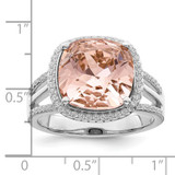 Sterling Silver Rhodium-plated Polished CZ & Peach Crystal Ring - QR-E7A0107A-6006
