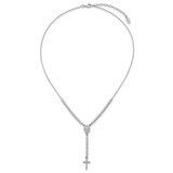 Sterling Silver Rhodium-plated Polished CZ 15.5 inch with 2 inch extender Rosary Necklace