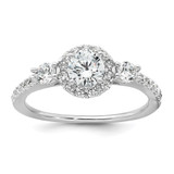 Sterling Silver Rhodium-plated Polished CZ 3-Stone Halo Size 7 Engagement Ring and Wedding Band Set