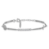 Sterling Silver Rhodium-plated Polished CZ 6.75 inch with 1.25 inch extender Rosary Bracelet