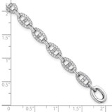 Sterling Silver Rhodium-plated Polished CZ Anchor/Mariner Link 7.25 inch Bracelet