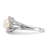 Sterling Silver Rhodium-plated Polished CZ and 6-7mm Freshwater Cultured Pearl Size 8 Ring