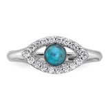 Sterling Silver Rhodium-plated Polished CZ and Compressed Turquoise Cabochon Evil Eye Size 7 Ring