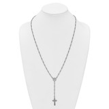 Sterling Silver Rhodium-plated Polished CZ and Diamond-cut Circles 25.5 inch Rosary Necklace