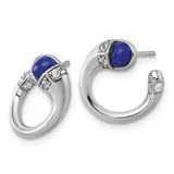 Sterling Silver Rhodium-plated Polished CZ and Lapis Cabochon Cuff Post Earrings