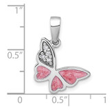 Sterling Silver Rhodium-plated Polished CZ and Pink Enamel Butterfly Pendant