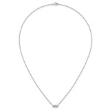 Sterling Silver Rhodium-plated Polished CZ Bar 17.5 Inch Necklace