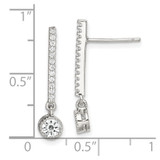 Sterling Silver Rhodium-plated Polished CZ Bar Post Dangle Earrings