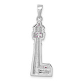 Sterling Silver Rhodium-Plated Polished CZ Cape May Lighthouse Pendant