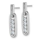 Sterling Silver Rhodium-plated Polished CZ Elongated Oval Post Dangle Earrings