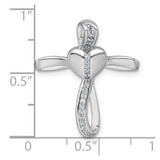 Sterling Silver Rhodium-plated Polished CZ Heart Cross Chain Slide Pendant