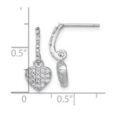 Sterling Silver Rhodium-plated Polished CZ Heart Post Dangle Earrings