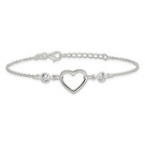 Sterling Silver Rhodium-plated Polished CZ Heart with 1in ext Bracelet