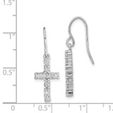 Sterling Silver Rhodium-plated Polished CZ Latin Cross Dangle Earrings