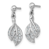 Sterling Silver Rhodium-plated Polished CZ Leaf Dangle Post Earrings