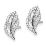 Sterling Silver Rhodium-plated Polished CZ Leaf Post Earrings - QE-C51735EF-5708