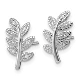 Sterling Silver Rhodium-plated Polished CZ Leaf Post Earrings - QG-793466DF-5430