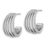 Sterling Silver Rhodium-plated Polished CZ Multi-Row J-Hoop Post Earrings