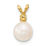 14k 7-7.5mm White Round Freshwater Cultured Pearl and .09BT Swiss Blue Topaz Pendant