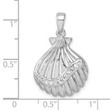 Sterling Silver Rhodium-plated Polished CZ Scallop Shell Pendant