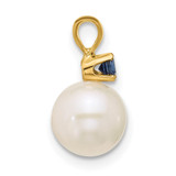 14k 7-7.5mm White Round Freshwater Cultured Pearl and .09SA Sapphire Pendant