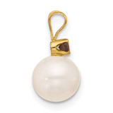14k 7-7.5mm White Round Freshwater Cultured Pearl and .09SQ Smoky Quartz Pendant