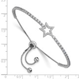 Sterling Silver Rhodium-plated Polished CZ Star Adjustable Bolo Bracelet