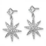 Sterling Silver Rhodium-plated Polished CZ Star Post Dangle Earrings