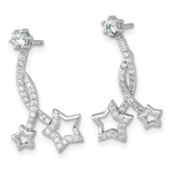 Sterling Silver Rhodium-plated Polished CZ Stud with Removeable Shooting Stars Jacket Earrings