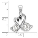 Sterling Silver Rhodium-plated Polished CZ Swan Couple Pendant