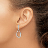 Sterling Silver Rhodium-plated Polished CZ Teardrop Dangle Post Earrings