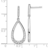 Sterling Silver Rhodium-plated Polished CZ Teardrop Dangle Post Earrings