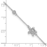 Sterling Silver Rhodium-plated Polished CZ Turtle 9 inch with a 2 inch extention Anklet