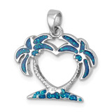 Sterling Silver Rhodium-plated Polished Double Palm Tree Pendant