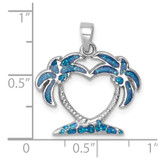 Sterling Silver Rhodium-plated Polished Double Palm Tree Pendant