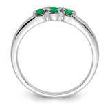 Sterling Silver Rhodium-plated Polished Emerald 3 Stone Ring - QR-1434DA3A-3735