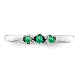 Sterling Silver Rhodium-plated Polished Emerald 3 Stone Ring - QR-45E71FA9-4202