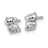 Sterling Silver Rhodium-plated Polished Enameled Cat Kitten Post Earrings